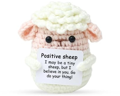 DiiWmme Positive Schaf Geschenke Happy Schaf Pocket Hug Glücksbringer | DiiWmme Positive Tiere mit Karte Strickfigur Deko als Motivationsgeschenk Glücksbringer für Prüfungen Mutmacher Geburtstag