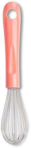 Fackelmann Schneebesen aus Edelstahl, 20 cm, ergonomischer Griff in Zartrosa, optimal für Teige, Eier & Sahne, spülmaschinengeeignet, Rosa
