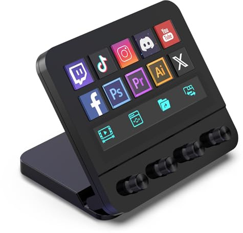 Stream Control Deck, Studio Controller, 10 anpassbaren LCD-Makrotasten, 4 Drehreglern Knöpfe, Mit Touchscreen und USB-Erweiterung, kompatibel mit Mac und PC