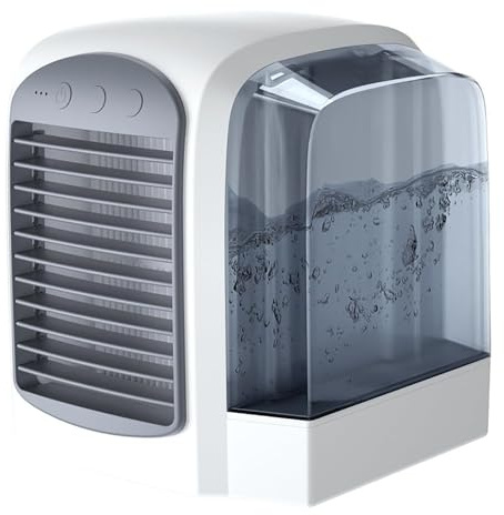 fnotlfue Mini refroidisseur d'air portable 3 en 1 avec humidificateur de refroidissement, purificateur d'air silencieux à économie d'énergie, ventilateur de bureau pour chambre à coucher, bureau