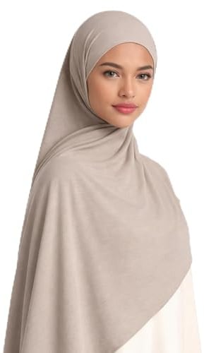 bhb 100% Baumwolle Cotton Jersey Hijab – Damen Kopftuch – Premium Qualität – 180x100 cm – Weich, Atmungsaktiv & Blickdicht (Stone Beige)