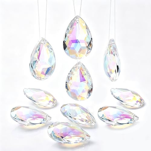 10 Sonnenfaenger Kristall 38mm, Suncatcher Prisma Bauhinia Form Deko | Glas fuer Fenster Garten, Kronleuchter Anhaenger Lichtspiel, Hochzeit Bastelprojekt Geschenkidee Lichtreflexe