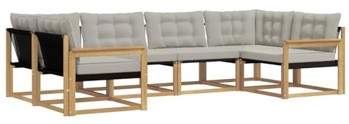 vidaXL Outdoor-Sofagarnitur mit Kissen 6 pcs Weiß und Hellgrau, Garten-Sofa, modernes Outdoor-Sitzset, strapazierfähige Terrassenmöbel, gemütliche Lounge für Dein Wohnzimmer