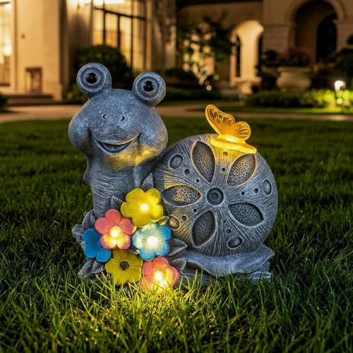 FUFRE Solar Gartenfiguren Schnecke Schildkröte Gartendeko für Draußen, Gartenfiguren für Draußen Wetterfest, Gartendeko Harzfigur Figuren, Solarleuchte Gartenfigur Garten Deko für Balkon (Schnecke)