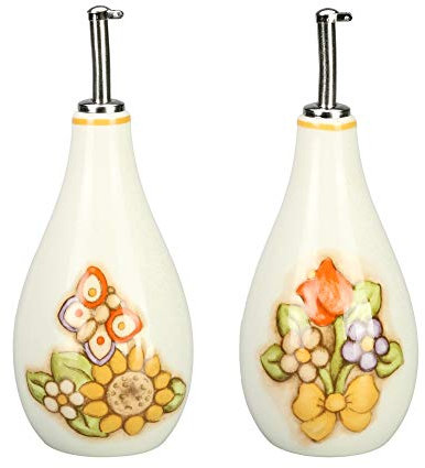 THUN, Set Olio e Aceto Decorato, Ceramica e Acciaio Inox, Linea Country