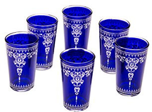 Lot de 6 Verres à thé café coloré marocain Andalous Couleur Bleu | Verre de thé Turc en Style Oriental | 6 Photophore en Verre comme décoration Marocaine dans Votre Chambre ou Maison