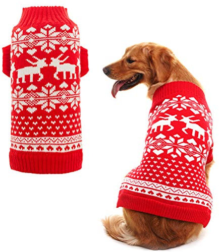 BINGPET Hundepullover mit Rentiermotiv, klassisch, Rot, Größe M