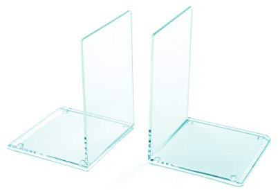 OSCO High Gloss Bookends with Clear Rubber Pads Non Slip, Stylish High Gloss Book Supports for Desk, Office, Shelf, Home, Modern Design, H17.2 x W12 x D12 cm, Glasslook (Medium)