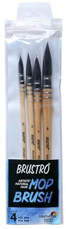 BRUSTRO Artists' Natural Hair MOP Brush Set of 4 (0, 2, 4, 8)
