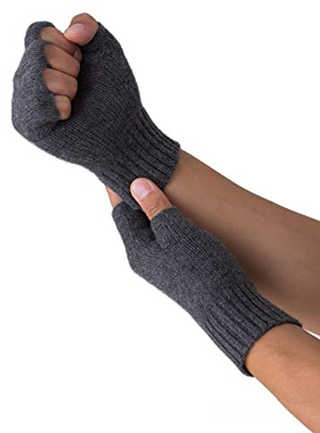 Prettystern Herren Kaschmir-Wolle Halbfinger kurzfingerhandschuhe fingerlose -Handschuhe Pulswärmer Hand-Stulpen Dunkel-grau