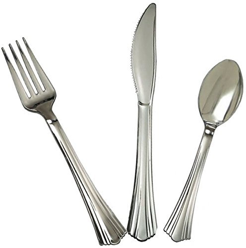 36Pc Strong Re-Usable Cutlery Set in Metallic/Silver Finish