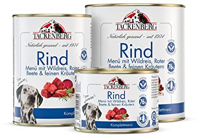 TACKENBERG Rind mit Wildreis, Roter Beete & feinen Kräutern Nassfutter Dose für Hunde - Hundefutter in Premiumqualität - natürlich getreidefrei - 6 x 800 g