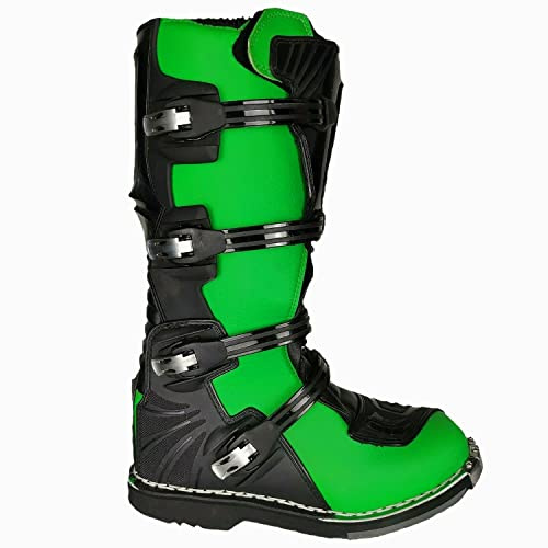 Stivali da Moto Cross Enduro Quad Off Road con Protezioni (40, Verde)
