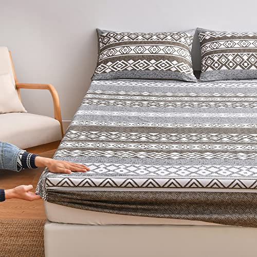 Meiju-shop Mateju Spannbettlaken Mode Bunt Drucken Weiche Atmungsaktivem Matratzenschoner Mikrofaser Spannbetttuch, Tiefe Tasche 30cm, Verfügbar in verschiedenen Größen (Grau,90x200x30cm)