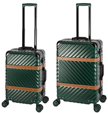 Travelhouse Paris Reisekoffer & Bordtrolley Koffer Trolley Reisegepäck Set Größe: S+M 2 integrierte TSA Schlösser 360° Doppelzwillingsrollen Polycarbonat Hartschale Alu- Rahmen Grün
