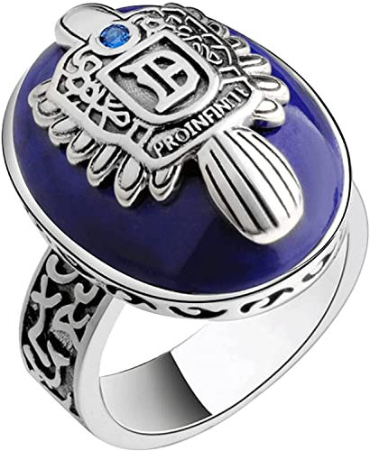 ZBQLKM Exquisite Ring mit Geschenkbox, Ring, Vampire-Tagebücher Reale 925 Sterling Silber Damon Salvatore Ring Herren mit Lapis Lazuli Edelstein Naturstein Fine Schmuck, 6 O
