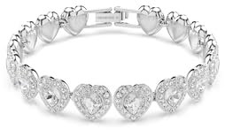 Swarovski Ariana Grande x Tennis Armband, Verschiedene Schliffe, Herz, Weiß, Rhodiniert