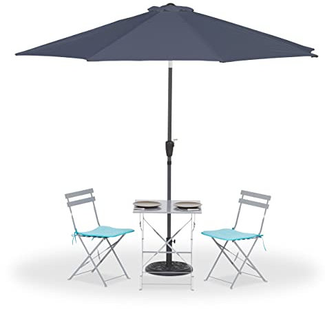 Relaxdays Sombrilla, Ø 300 cm, Plegable, con Manivela y Funda, Parasol Redondo de Jardín, Balcón, Terraza, Antracita, Hierro