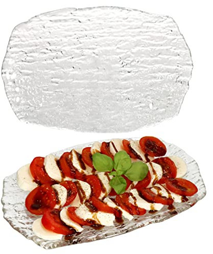 Van Well St Tropez Set 2 plats de service en verre rectangulaire (L x l) 25,5 x 17 cm avec structure et relief Plateau de buffet à gâteaux Poisson et viande Assiette à fromage et à charcuterie
