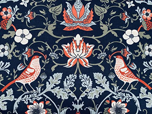 Folklore Motiv Stoff bedruckt Waldblumen Vögel Heimdekoration Vorhang Polsterung Ethno-Material 140 cm breit - Schwarz & Rot (Meterware Meterware)