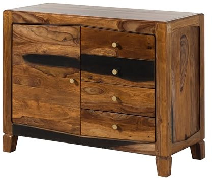 MASSIVMOEBEL24.DE | Ancona Kommode aus Massivholz #215 | aus Sheeshamholz - Dunkelbraun, lackiert | 100 x 45 x 80 cm | 4 Schubladen + 2 Fächer | Sideboard