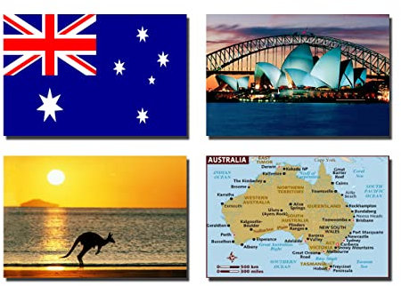 CALENDAR MAN 4 COUNT AUSTRALIA PATRIOTIC FRIDGE MAGNETS - FLAG, MAP, ATTRACTIONS (3.5x2.5 inches, Plastic)