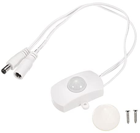 sourcing map Mini PIR Motion Sensor Switch DC 5-24V 5A Infrared Activated LED Controller with DC Couple Cable for LED Strips Lights, White