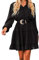 CUPSHE Women's Casual Dress Flounce Drawstring Long Sleeve Dress V-Neck Without Belt Loose Party A-Line Cocktail Mini Dress Black M