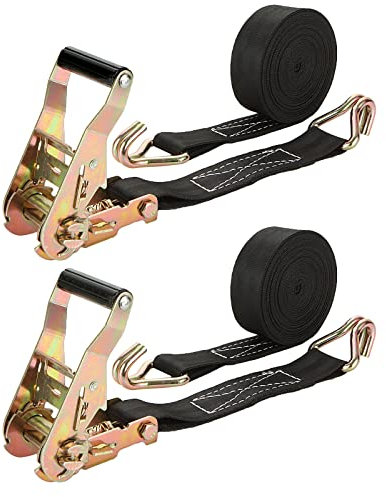 AKOLAFE 2 Pezzi Cinghia a Cricchetto 6m x 4cm Cinghie da Carico 2000kg Professionali Cinghie a Cricchetto Professionali Carico Nero Cinghie con Cricchetto per Auto, Camion, Furgoni, Barche