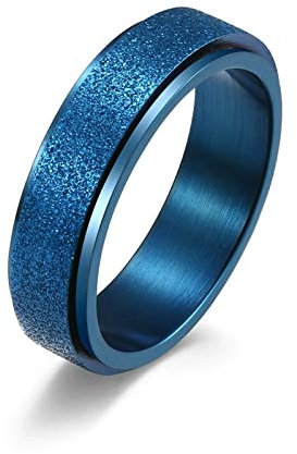 Beydodo Edelstahl Herren Ring Freundschaft, Männer Ringe 6MM Spinner Ring Matt Partnerring Blau Ring Personalisiert Größe 49 (15.6)