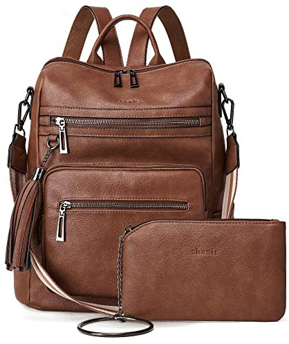 Shrrie Rucksack Damen,Cityrucksack Reiserucksack,PU Lederrucksack Handtasche Rucksack Damen Wasserdicht mit Geldbörse für Freizeit,Büro,Pendeln,Arbeit,Daypack-Ölwachsbraun