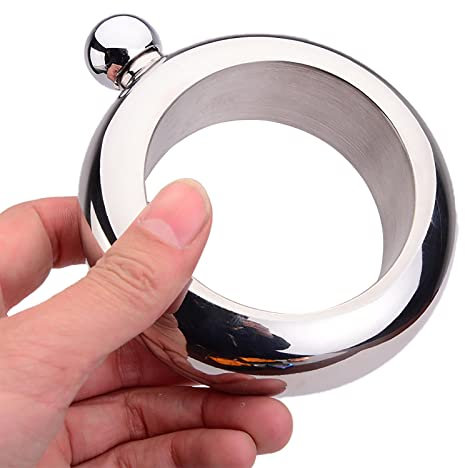 Pulsera Bangle de regalo de petaca de acero inoxidable hecha a mano para mujeres hombres fiesta frasco conjunto de embudo para pulsera de petaca oculta, 3,5 oz de plata, 3,5 oz