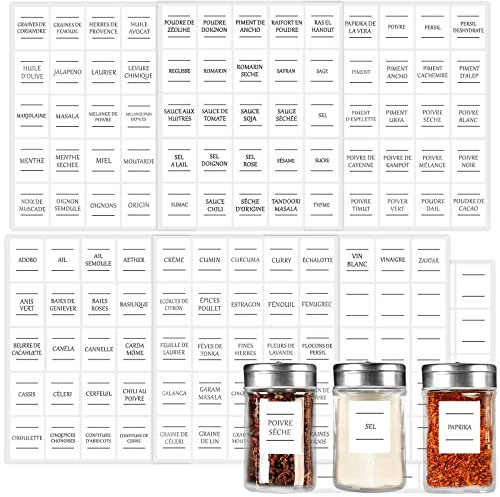Bomtop 175 Étiquettes Épices Français Cuisine Autocollant Adhésives pour Bocaux Pots Étiquette Cuisine Bocaux, Étiquettes pour Bocaux Réutilisable pour Bocaux de Produits Alimentaires (Rectangle)