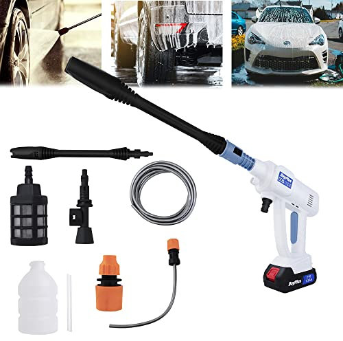 Cordless Pressure Washer, 21V High Power Washer 12Bar Portable Pressure Washer with 2 Pack Battery, 180L/H Compact Pressure Cleaner, 16.5FT hose White Electric Jet Washer for Patio and Car Washing