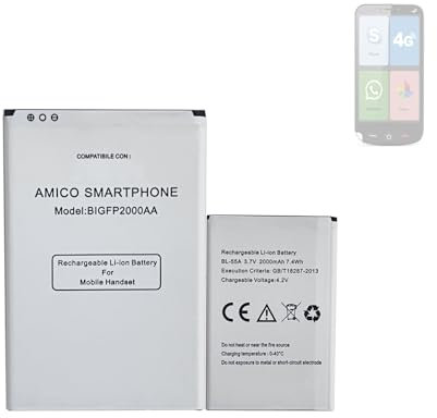 HIGHAKKU Batteria di ricambio compatibile con BRONDI Amico Smartphone BIGFP2000AA BL-55A
