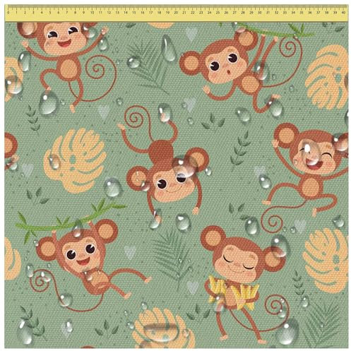DreamRoots Segeltuch Wasserdicht - Polsterstoff Meterware 160 cm breit - Wasserabweisender Stoff 220 g/m2 600D - Markisenstoff Wasserdicht Meterware Monkey on Jungle 1M