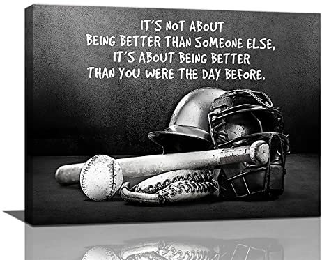 Baseball-Sport-Wandkunst, schwarz-weiß, motivierendes Poster, inspirierende Baseball-Leinwanddrucke, Malerei, Retro-Sport, Wanddekoration für Jungen und Herren, Schlafzimmer, 40.6x30.5 cm