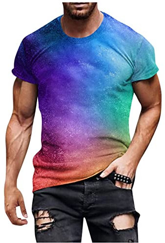 RMBLYfeiye T Shirt V Ausschnitt Herren Hemden Herren Langarm Grüne Poloshirts Rundhals Sterne Druck Muskelshirts Kurzarm Slim Fit Sport Shirts Stretch Funktionsshirt Longshirt Herren (Blau, 3XL)