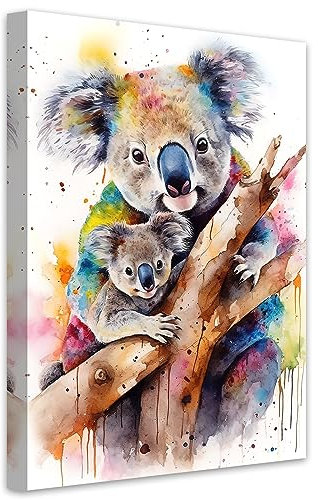 LZIMU Aquarell Koalas Bild auf Leinwand Mutter Koala und Baby Koala auf Baum Leinwand Bild niedliche Tiere Kunstwerk Wanddekoration Gerahmt (2, 40.00x60.00cms)
