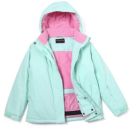 ENDIRAD Mädchen Wasserdicht Winter Schneemantel Kinder Ski Schneejacke für Mädchen Warme Fleece Gefütterte Winterjacke mit Kapuze, Hellgrün, 5-6 Jahre