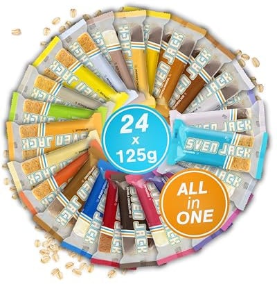 Sven Jack (Energy Cake) 24er Mix Box - Original Fitness Riegel mit verschiedenen Sorten zum Probieren - der Oatmeal Sattmacher - 24x 125g (3kg) I Müsliriegel