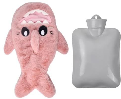 Volumoon Bouillotte Peluche,Silicone Bouillotte avec Housse,Mini Bouillotte deau Chaude,Bouillotte pour enfant,Bouilotte Fausse Fourrure,pour soulager la douleur de l'arthrite,Maux de Tête (Rose)