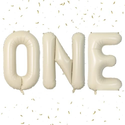 Biapian 40 Inch One Letter Balloons, Big Cream ONE Foil Balloons, 3 Pcs Giant Foil Large Aluminum Balloon Helium for Anniversary First One Year Old Girl and Boy 1st Birthday Party Decoration (Cream)