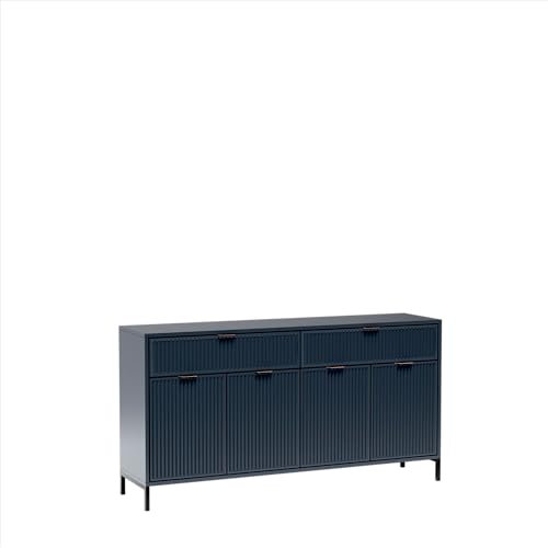 MINIO go for it - Kommode ASTI, Breite 165 cm, Modern Sideboard, 2 Schubladen mit geräuschloser Schließung und Einlegeböden, Ideal für das Wohnzimmer - Indigo