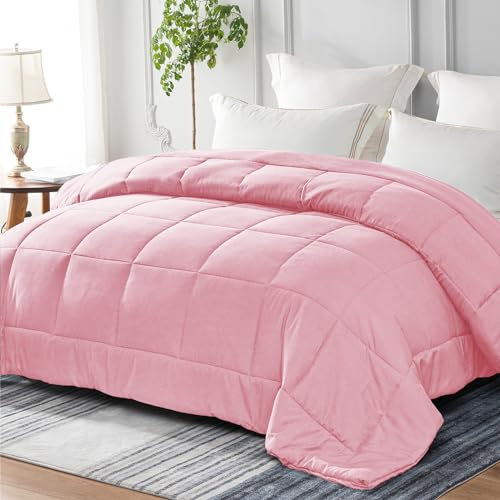 Yebeda Piumino per 4 Stagioni, 200 x 200 cm, Trapunta in Microfibra, Piumone per Letto Matrimoniale, Traspirante e Super Morbido per Tutte le Stagioni, Rosa