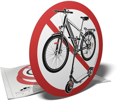 Autocollant interdit aux vélos et trottinettes - 3 stickers ronds - 9,5cm