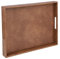 HofferRuffer Rectangle Serving Tray with Hole Handles for Coffee Table, Breakfast, Tea, Food, Butler - Countertop, Kitchen, Vanity Serve Tray, 16.2 x 12.2 x 2 inches, Faux Leather (Antique Brown)