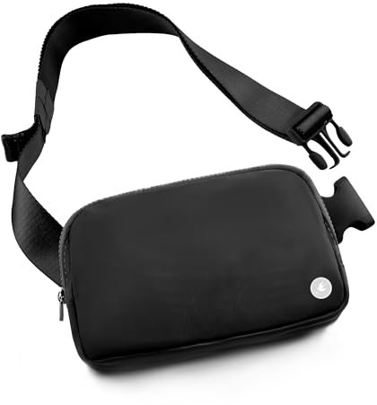 STSWOTUS Gürteltasche für Damen, 1 l, wasserabweisend, mit verstellbarem Riemen, überall, kleine Bauchtasche, Wandern, Workout, Laufen, Hüfttaschen, Schwarz, Einheitsgröße, Hüfttaschen
