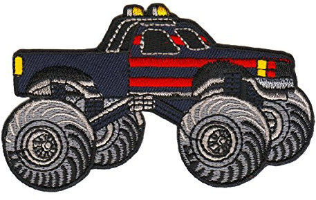 Monstertruck Schwarz Aufnäher zum aufbügeln oder aufnähen Bügelbild Auto Fahrzeug Truck Pickup Aufbügler für Kleidung gestickter Bügelflicken Applikation Patch Größe 9,8 x 5,8 cm