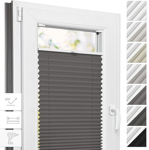 Estika Thermo Plissee mit Bohren nach maß - 6 Farben, Breite 30-129 cm, Höhe 50-149 cm - Plissee Blickdicht, Fenster rollos für innen, Rollos für Fenster, Verdunklungsplissee